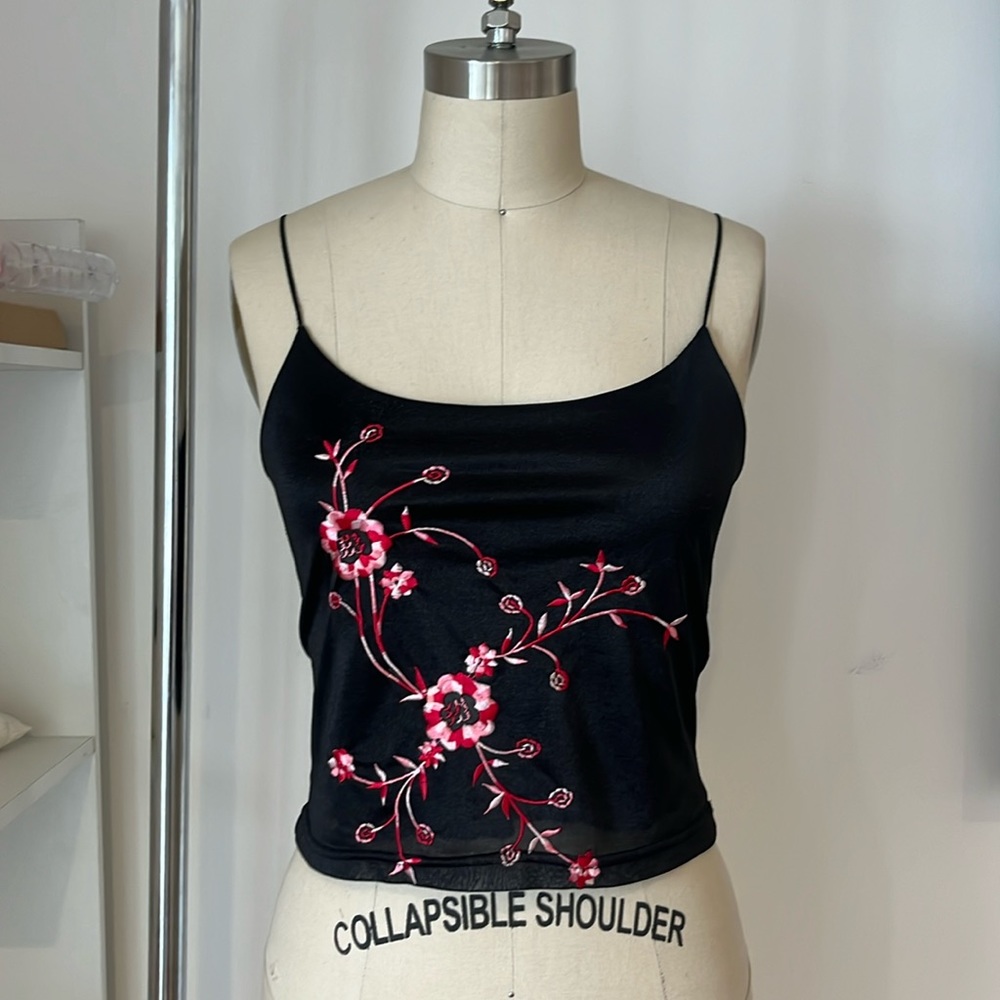 Vintage Y2K Double Layer Mesh Embroidered Tank